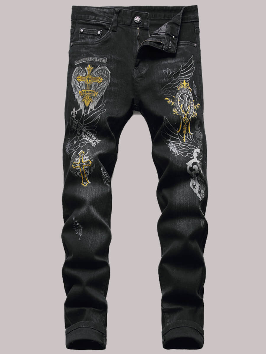 

Lovely Casual Mid Waist Print Black Men Jeans