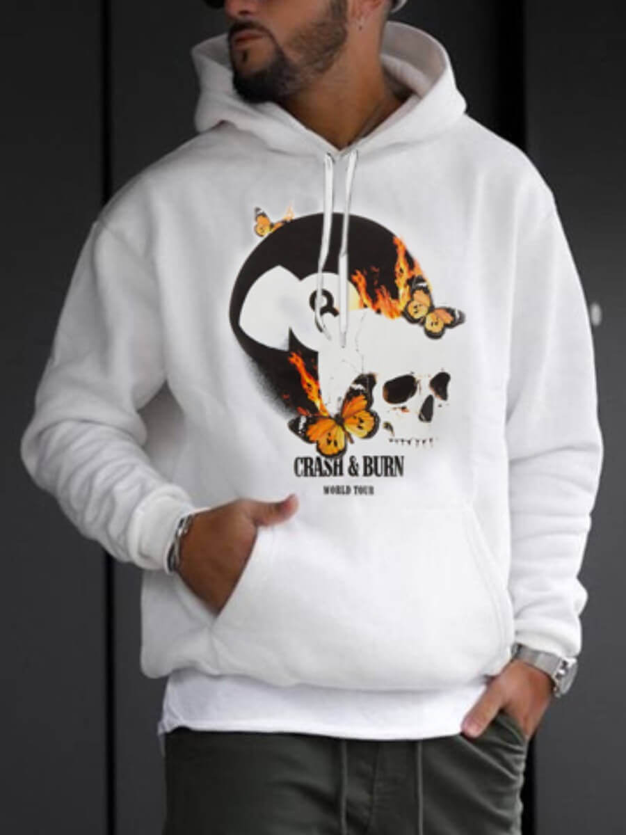 

Lovely Casual Hooded Collar Drawstring Print White Men Hoodie