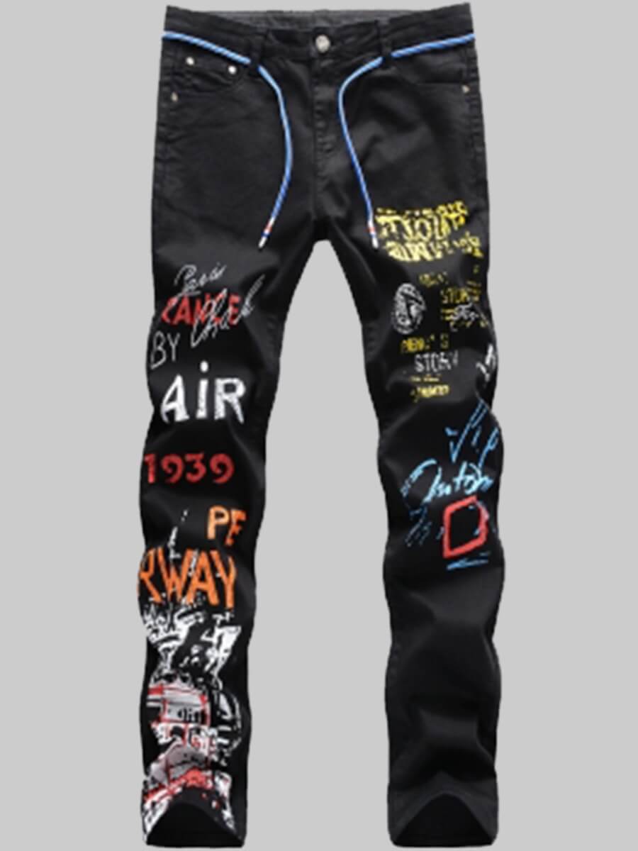 

Lovely Casual Mid Waist Letter Print Black Men Jeans