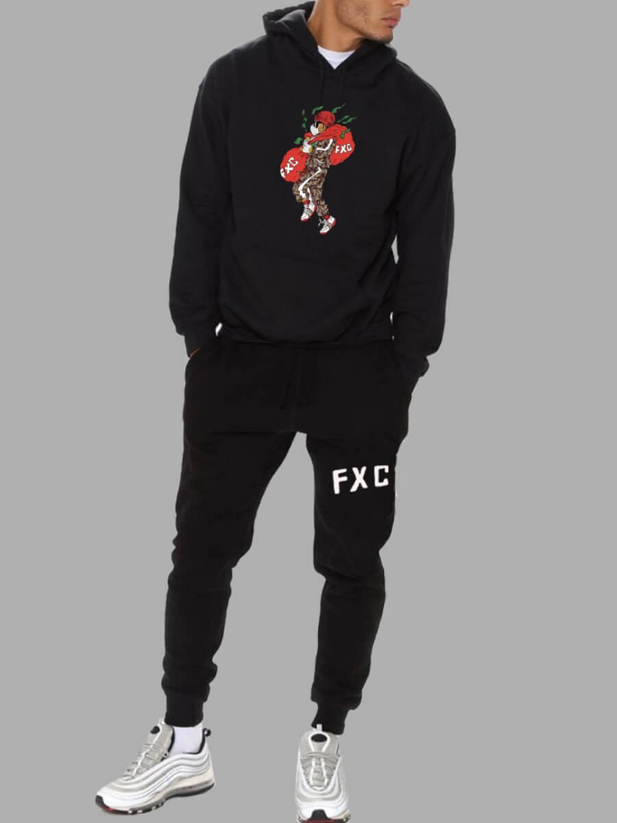 

Lovely Casual Hooded Collar Letter Print Black Men Two Piece Pants Set