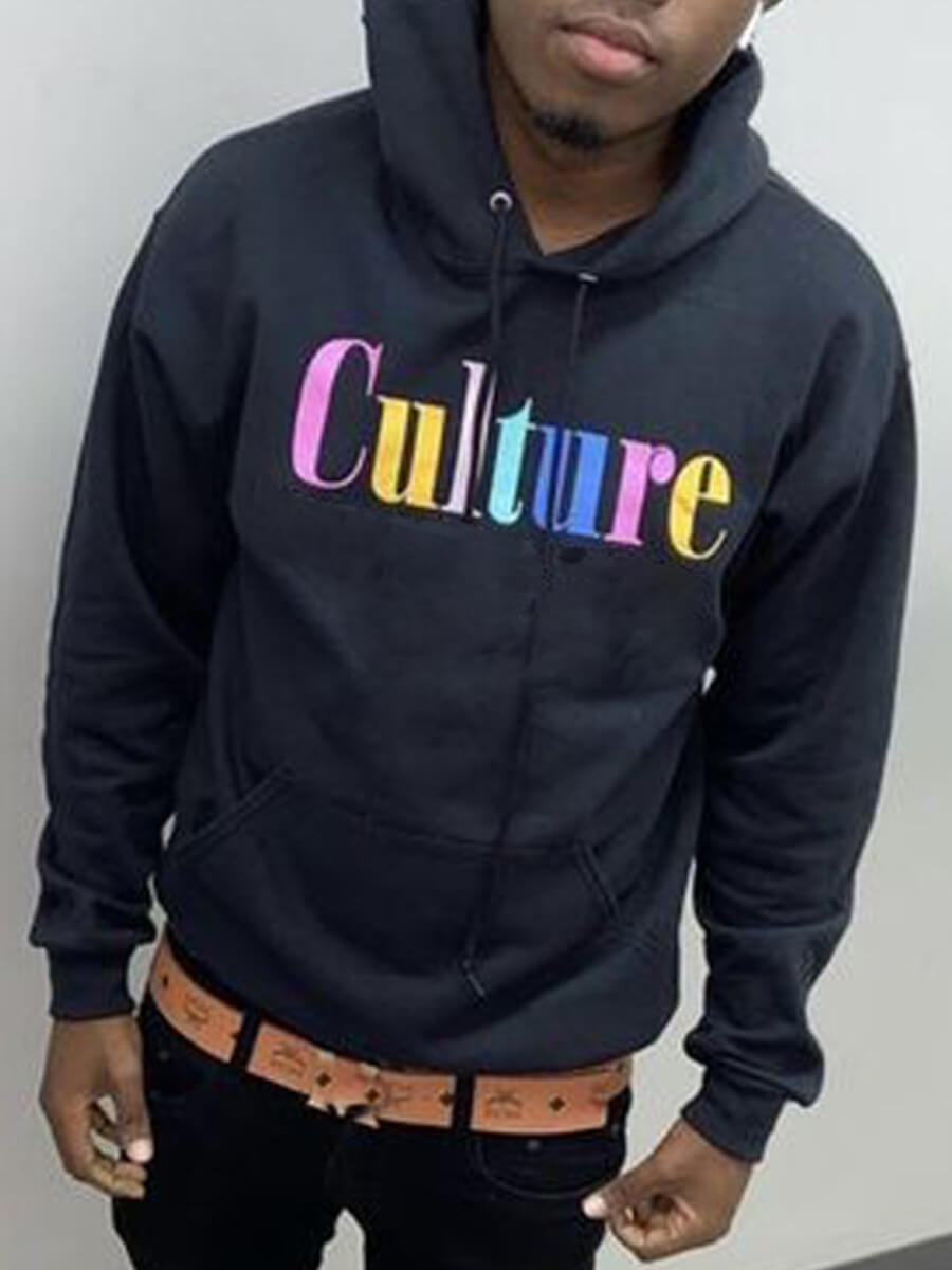 

LW Men Casual Hooded Collar Letter Print Black Hoodie