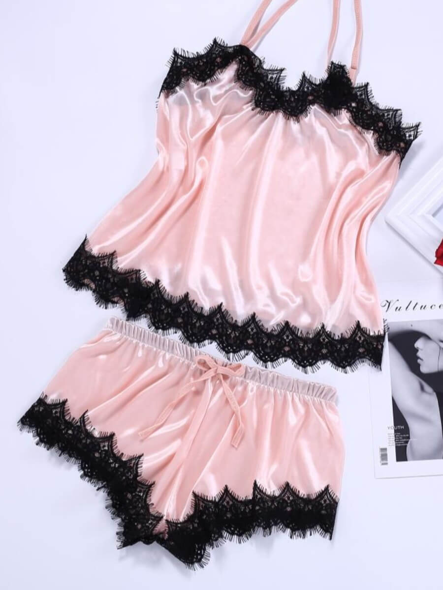 

Lovely Sweet Lace Patchwork Bow-tie Decoration Pink Sleepwear