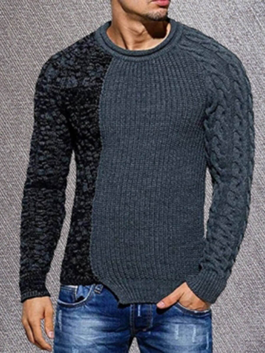 

Lovely Casual O Neck Color-lump Patchwork Grey Men Sweater