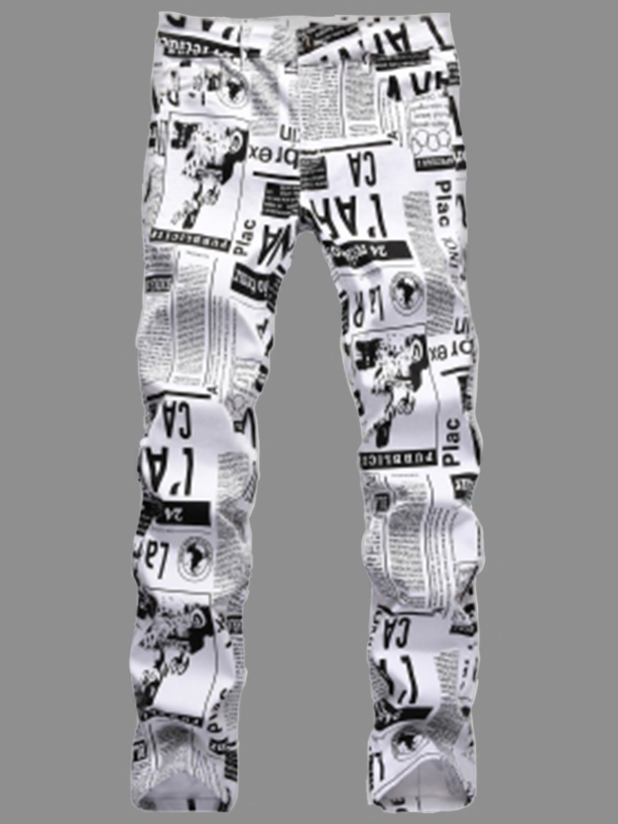 

Lovely Street Newspaper Letter Print Black Men Jeans