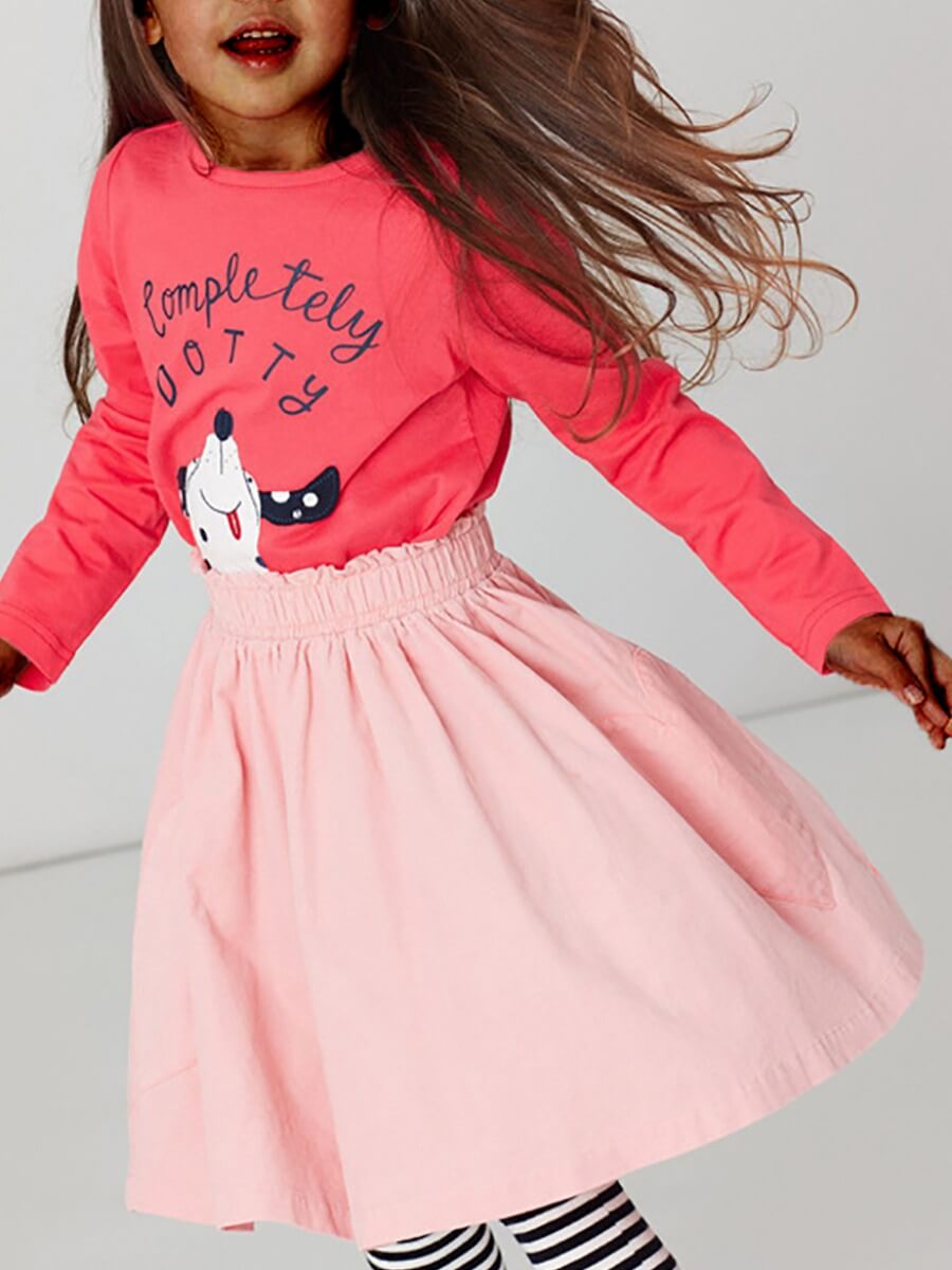 

Lovely Girl Trendy Cartoon Letter Print Ruffle Design Red Two Piece Skirt Set