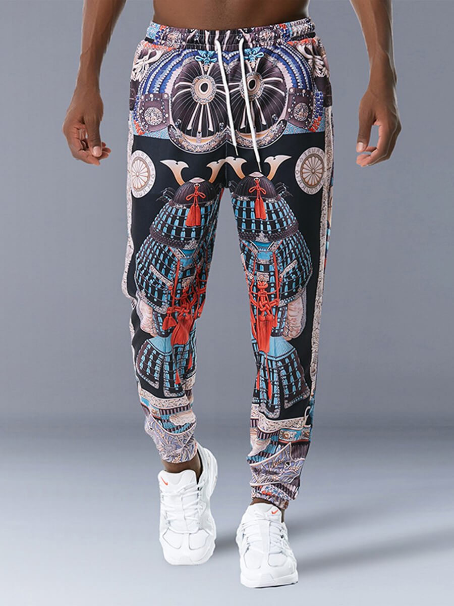 

Lovely Street Print Patchwork Drawstring Multicolor Men Pants, Multi