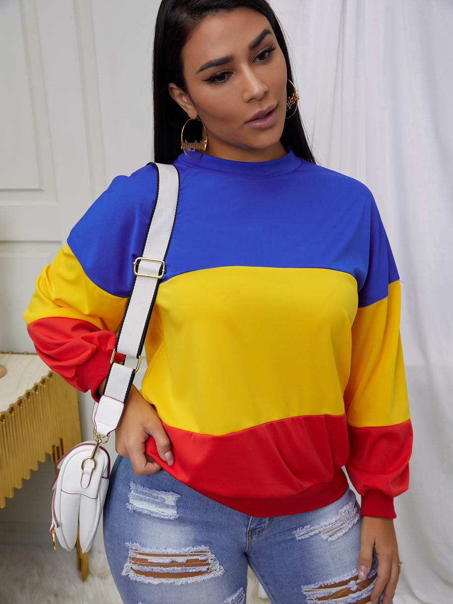 

LW Striped Patchwork Pullover Sweatshirt, Blue