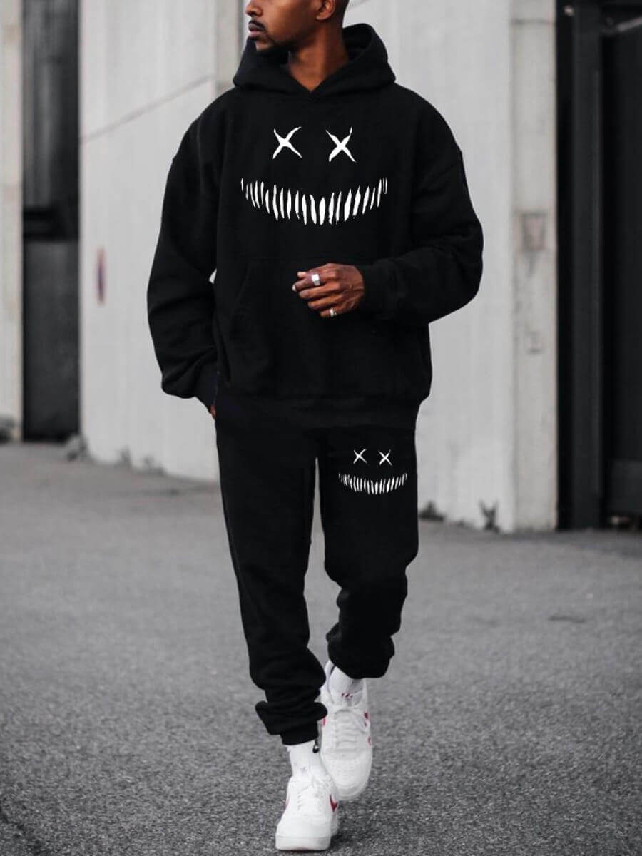 

LW Men Casual Hooded Collar Letter Print White Two Piece Pants Set