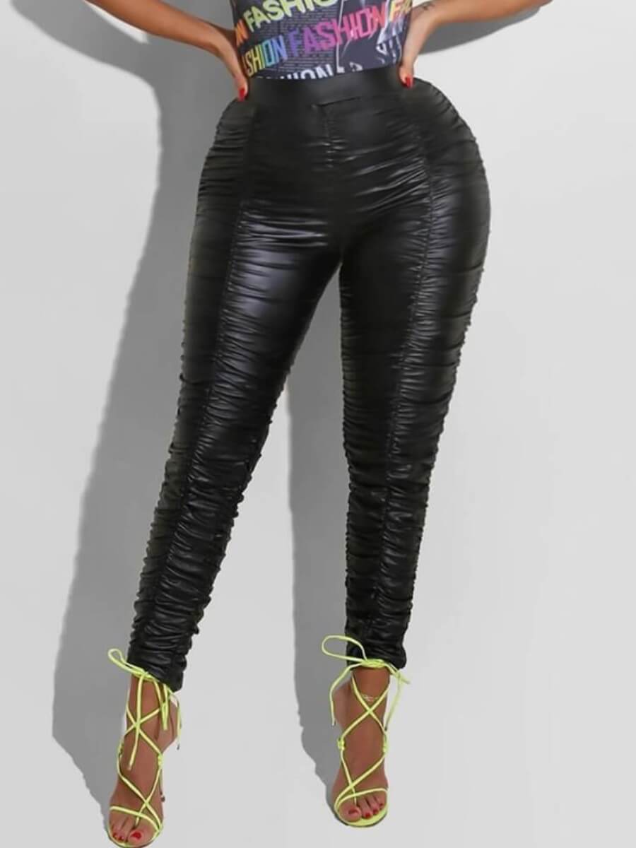 

Lovely Street High-waisted Fold Design Black Pants