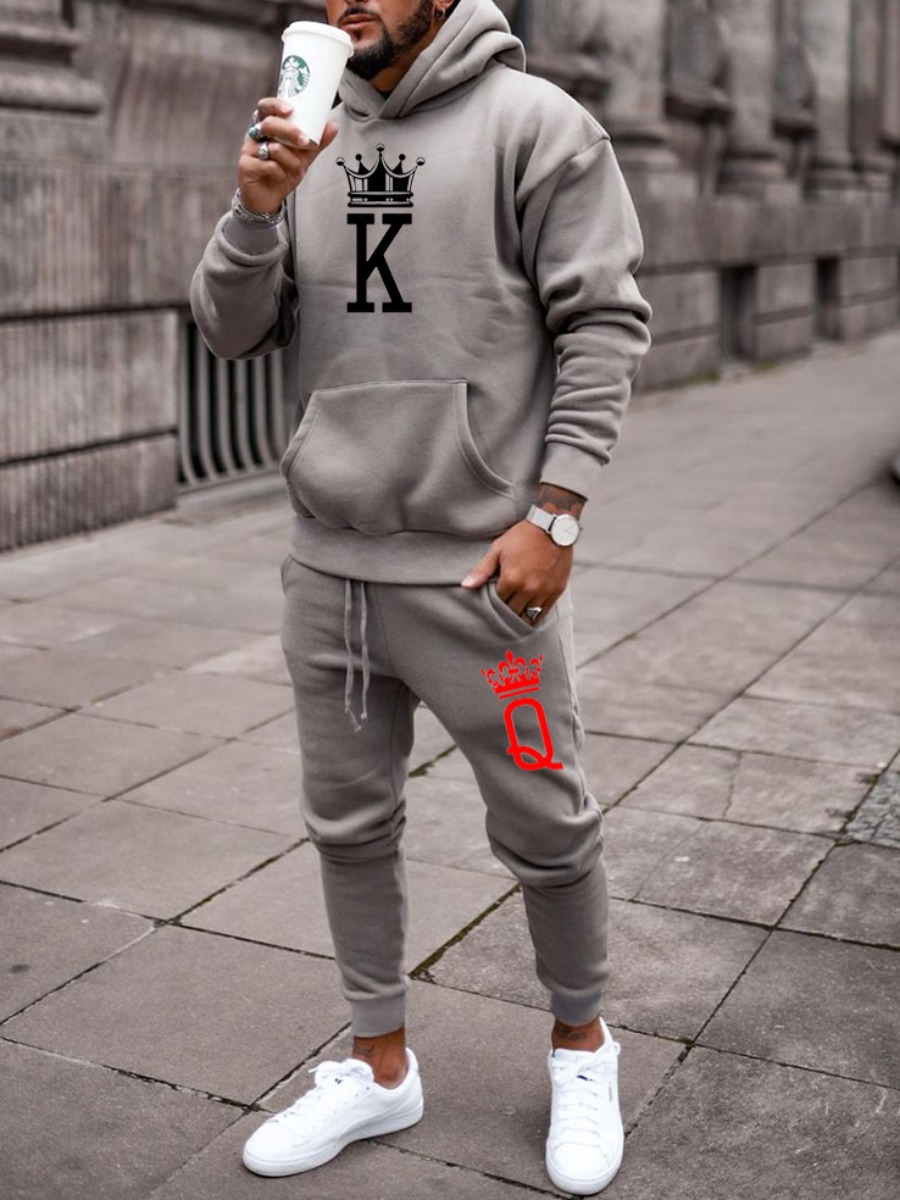LW Men King Crown Print Kangaroo Pocket Tracksuit Set