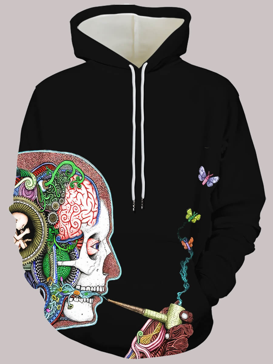 

Lovely Trendy Skull Butterfly Print Patchwork Black Men Hoodie
