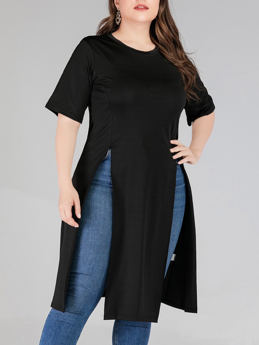 

LW Casua O Neck High Split Black T-shirt