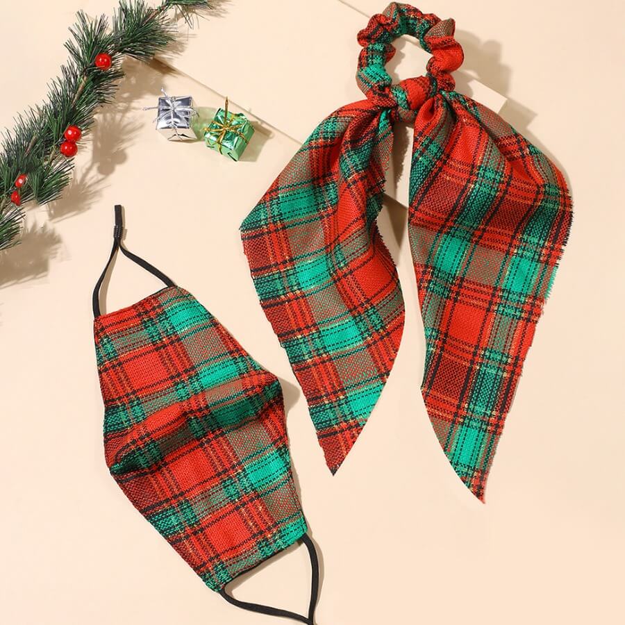 

Lovely Chic Plaid Print Red Face Mask(With Hair Band