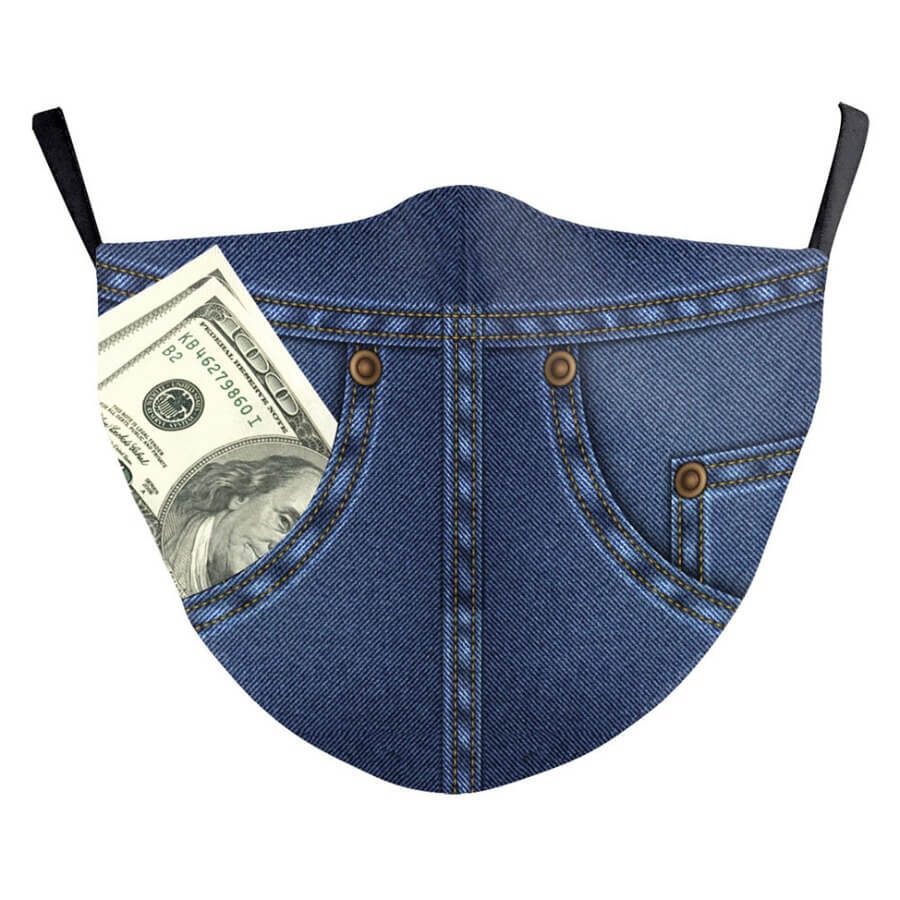 

Lovely Trendy Money Pocket Print Dark Blue Face Mask