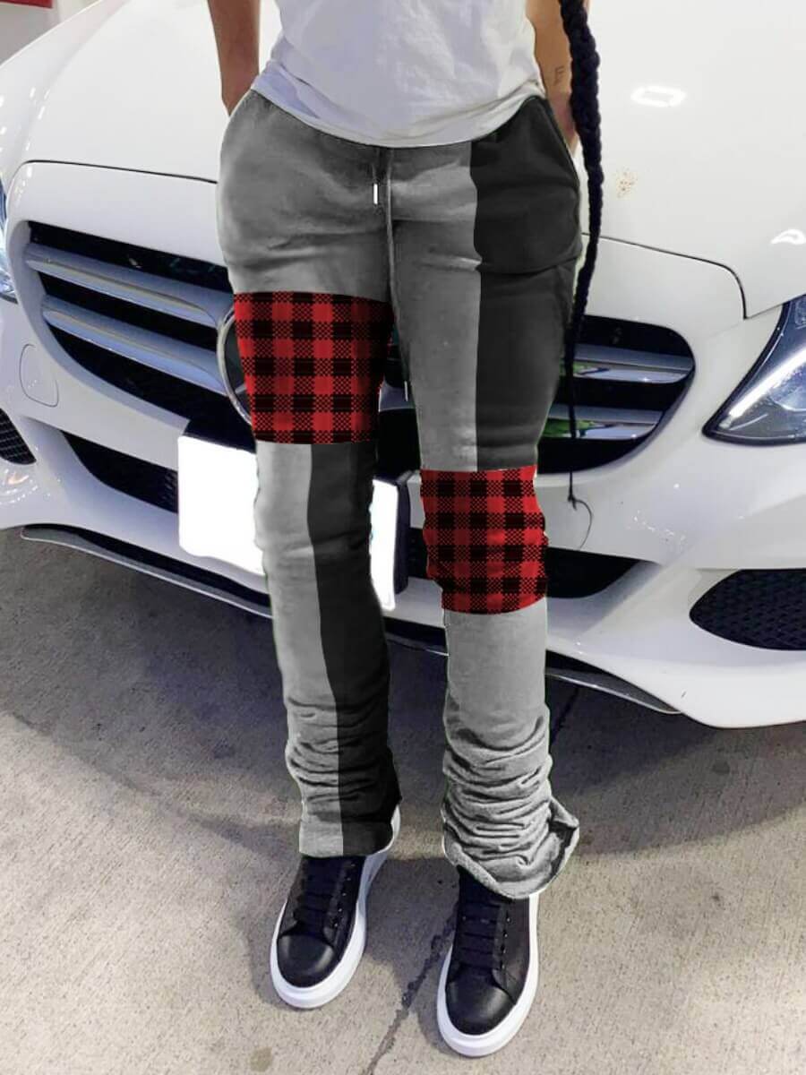 

Lovely Casual Plaid Print Fold Design Grey Pants