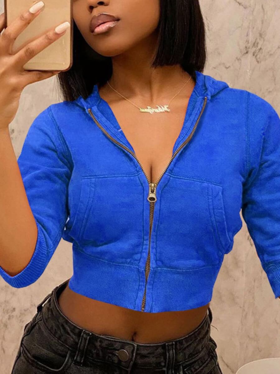 

Lovely Casual Hooded Collar Kangaroo Pocket Deep Blue Hoodie