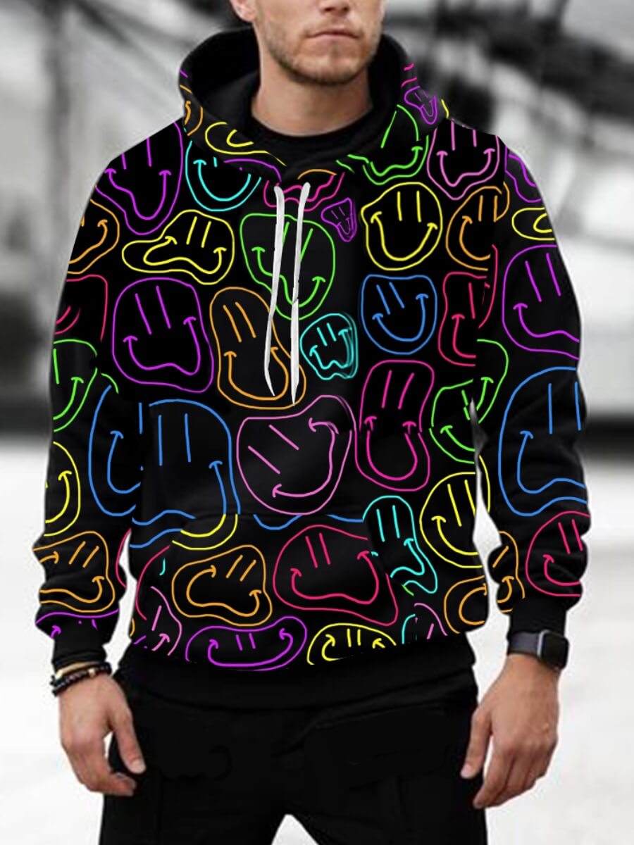 

Lovely Casual Hooded Collar Smiley Face Print Black Men Hoodie