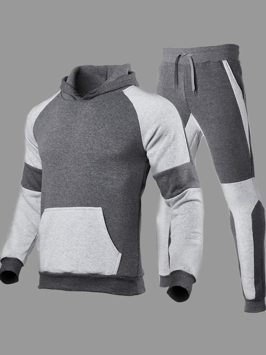 

Lovely Sportswear Hooded Collar Color-lump Dark Grey Men Two Piece Pants Set