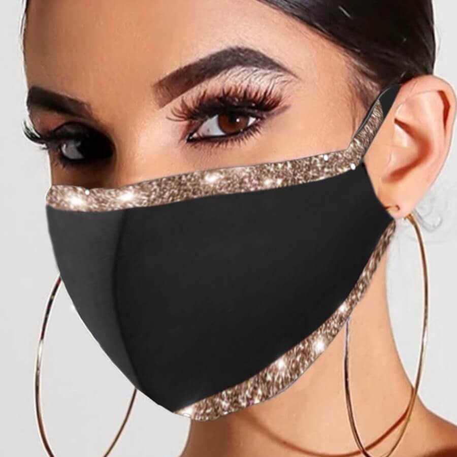 

LW COTTON Trendy Sequined Patchwork Black Face Mask