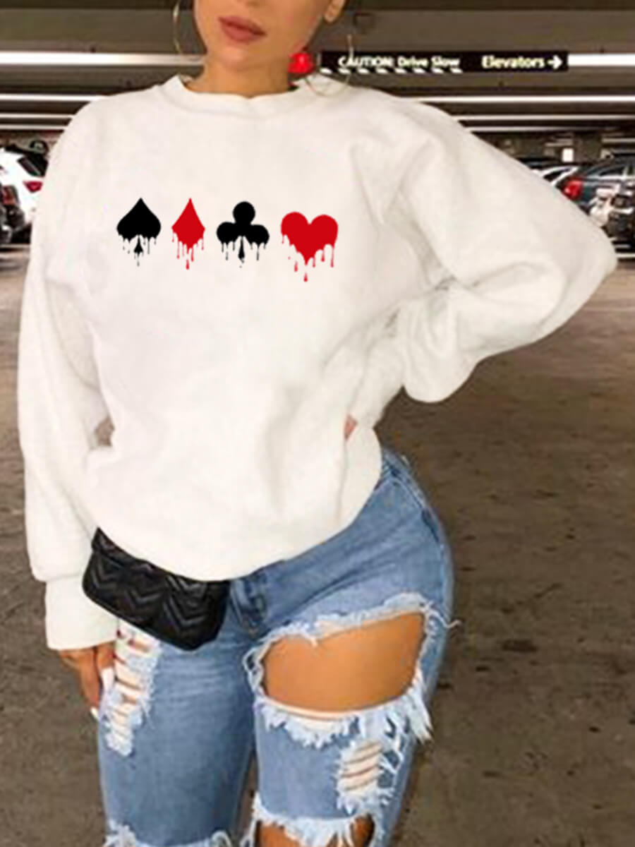 

Lovely Casual O Neck Print White Hoodie