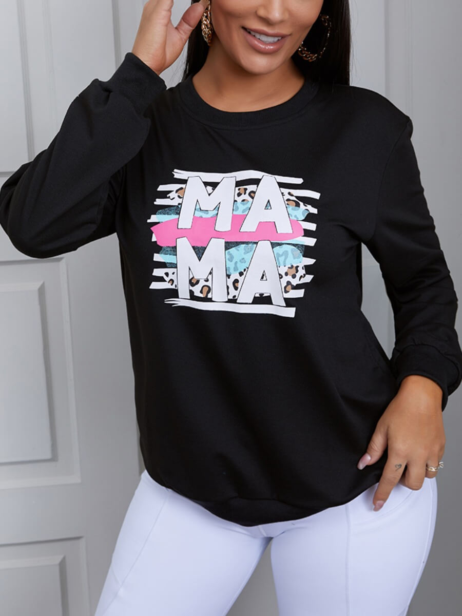 

Lovely 、Casual O Neck Letter Leopard Print Black Hoodie