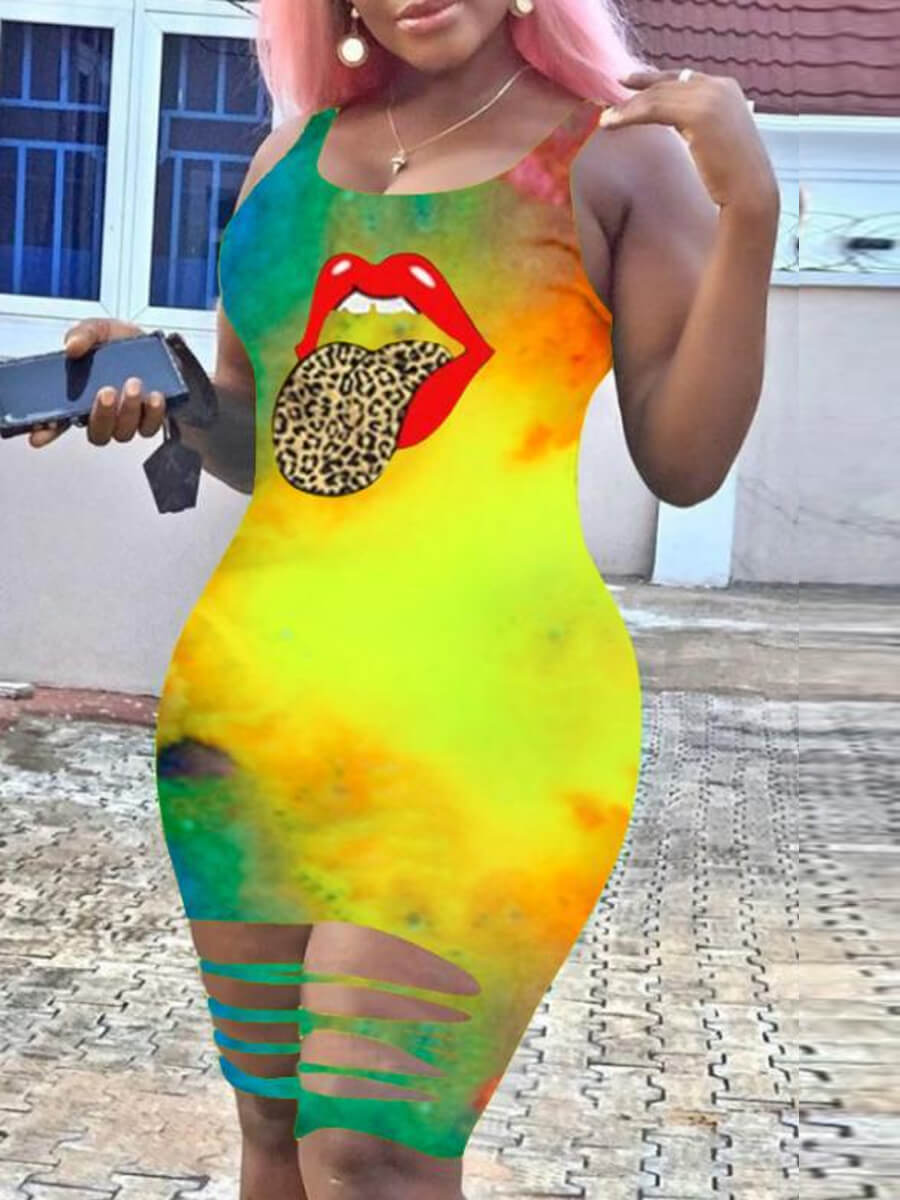 

Lovely Plus Size Casual Tie-dye Print Hollow-out Yellow One-piece Romper
