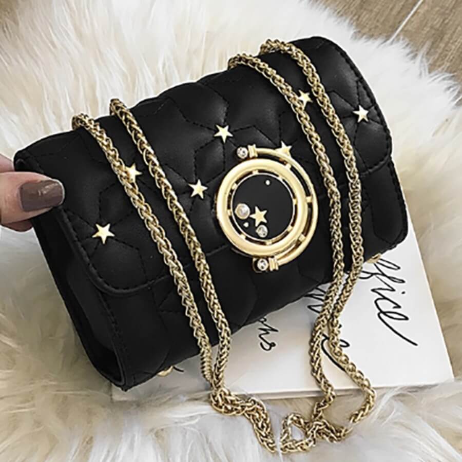 

Lovely Stylish Patchwork Metal Accessories Decoration Black Crossbody Bag