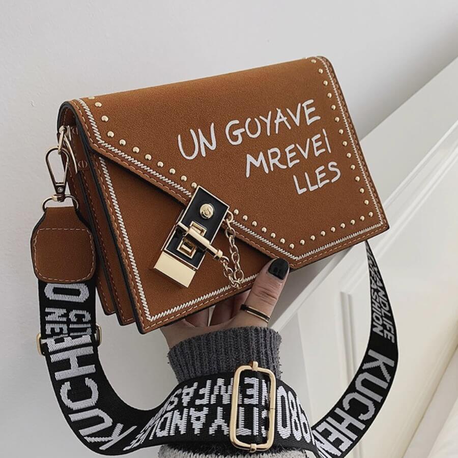 

LW Stylish Letter Print Metal Accessories Decoration Brown Crossbody Bags