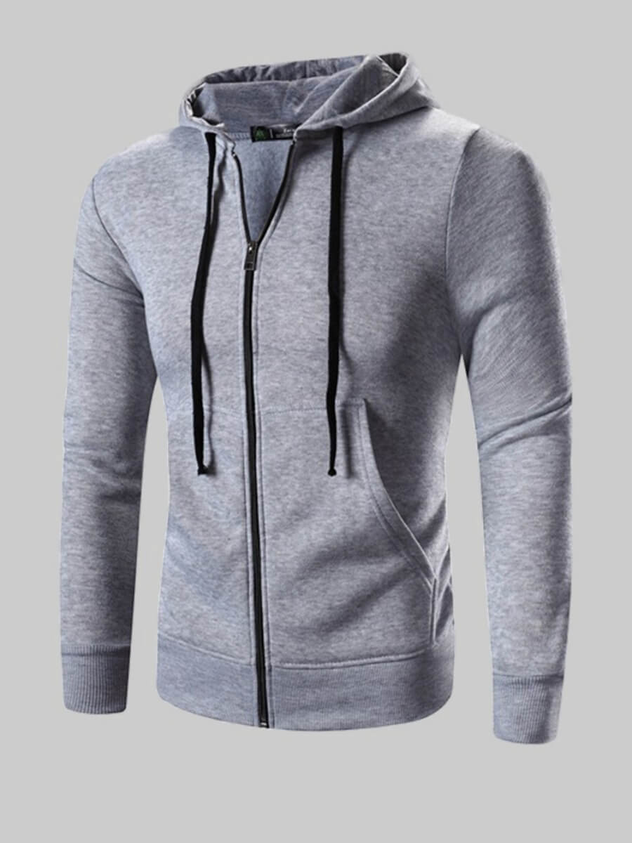

Lovely Casual Hooded Collar Drawstring Design Light Grey Men Jacket