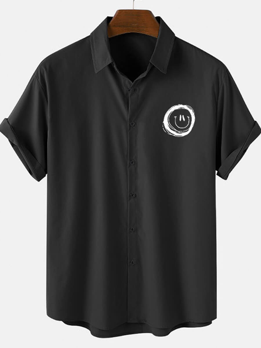 

Lovely Men Casual Turndown Collar Print Black Shirt