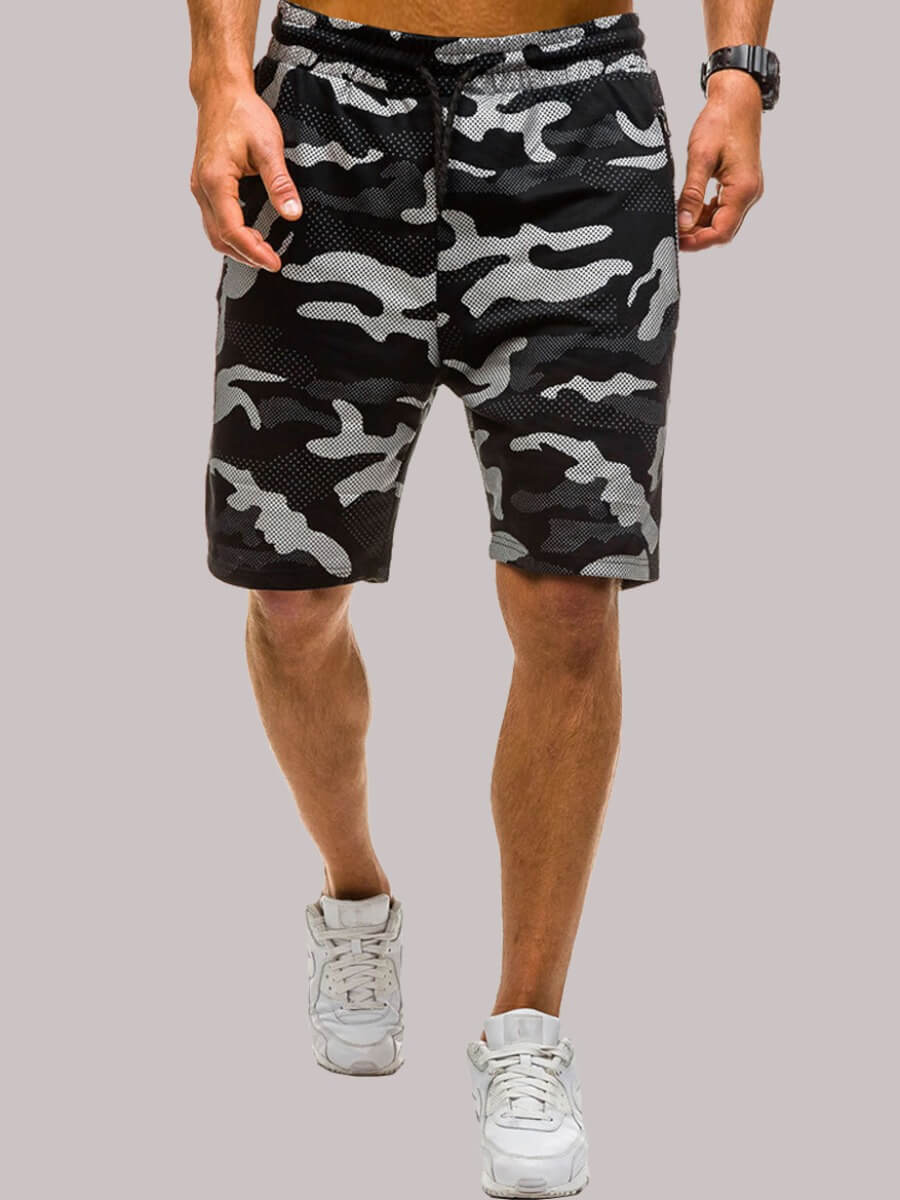 

Lovely Casual Mid Waist Camo Print Black Men Shorts