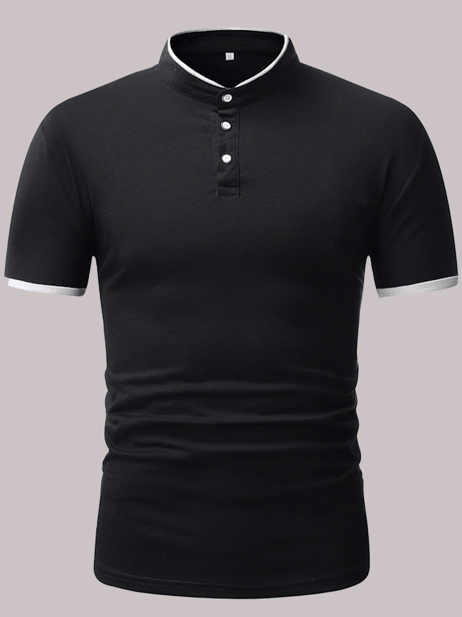 

Lovely Formal Button Decorative Patchwork Black Men Polo