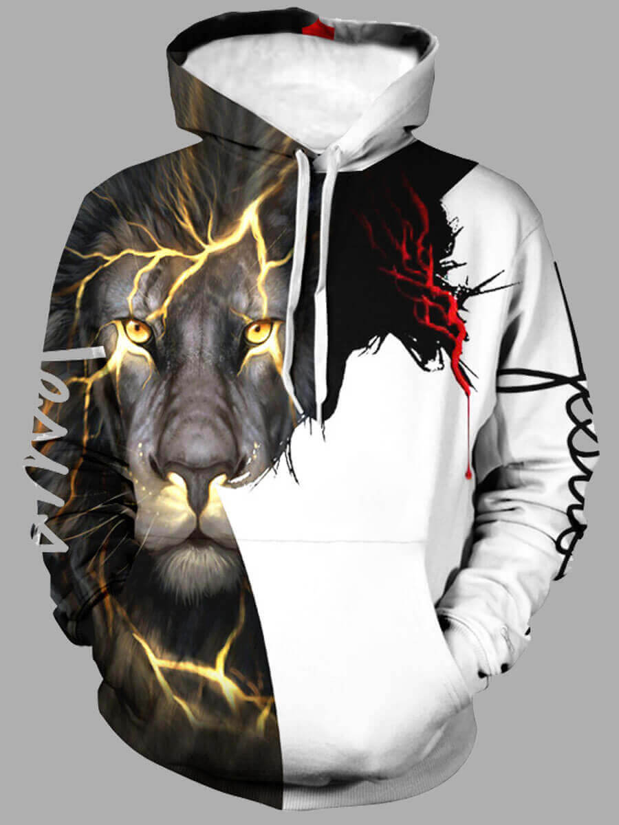 LW Men Lion Letter Print Hoodie