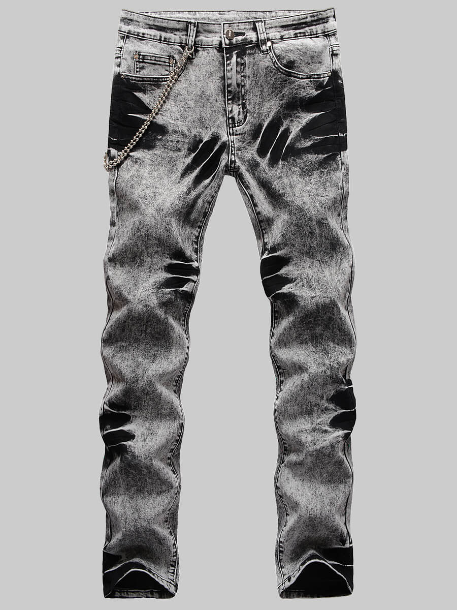 

Lovely Street Mid Waist Print Grey Black Men Jeans