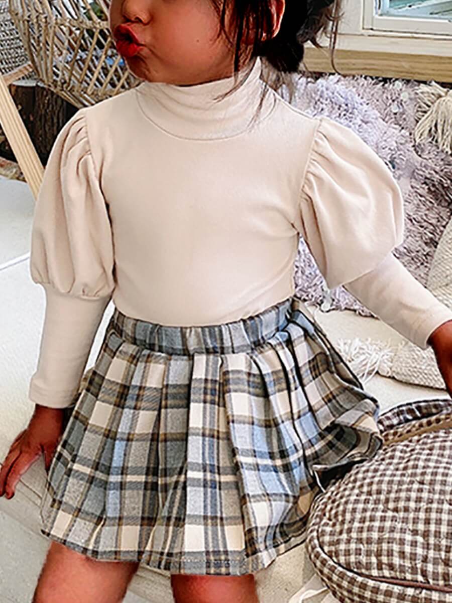 

Lovely Casual Turtleneck Puffed Sleeve Apricot Girl Blouse