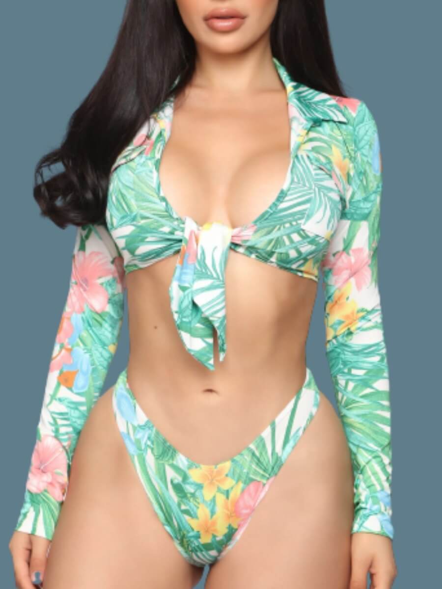 

LW Casual Knot Design Print Green Tankini
