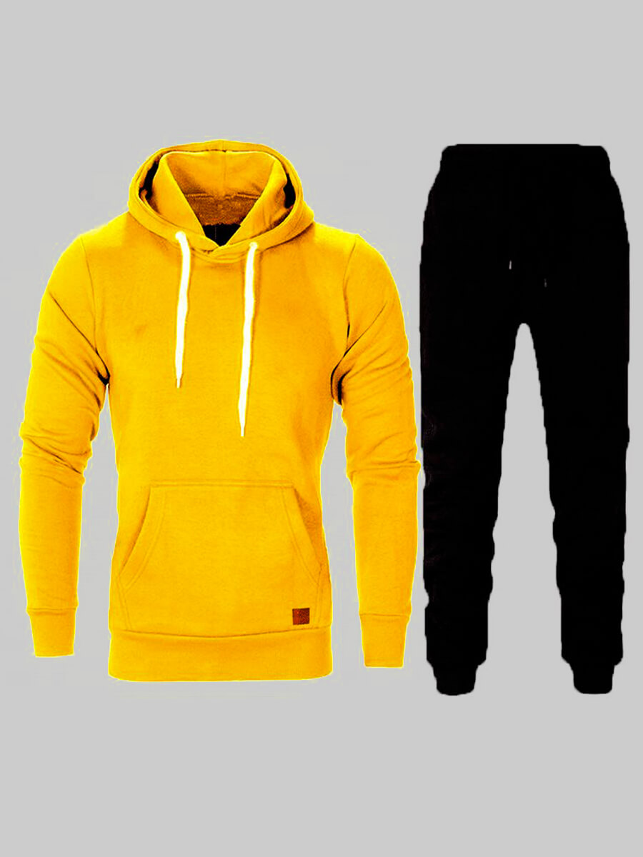 LovelyWholesale Men Hooded Collar Kangaroo Pocket Pants Set Fall Long Sleeve Casual Basic Hooded Collar Spring Summer 2024