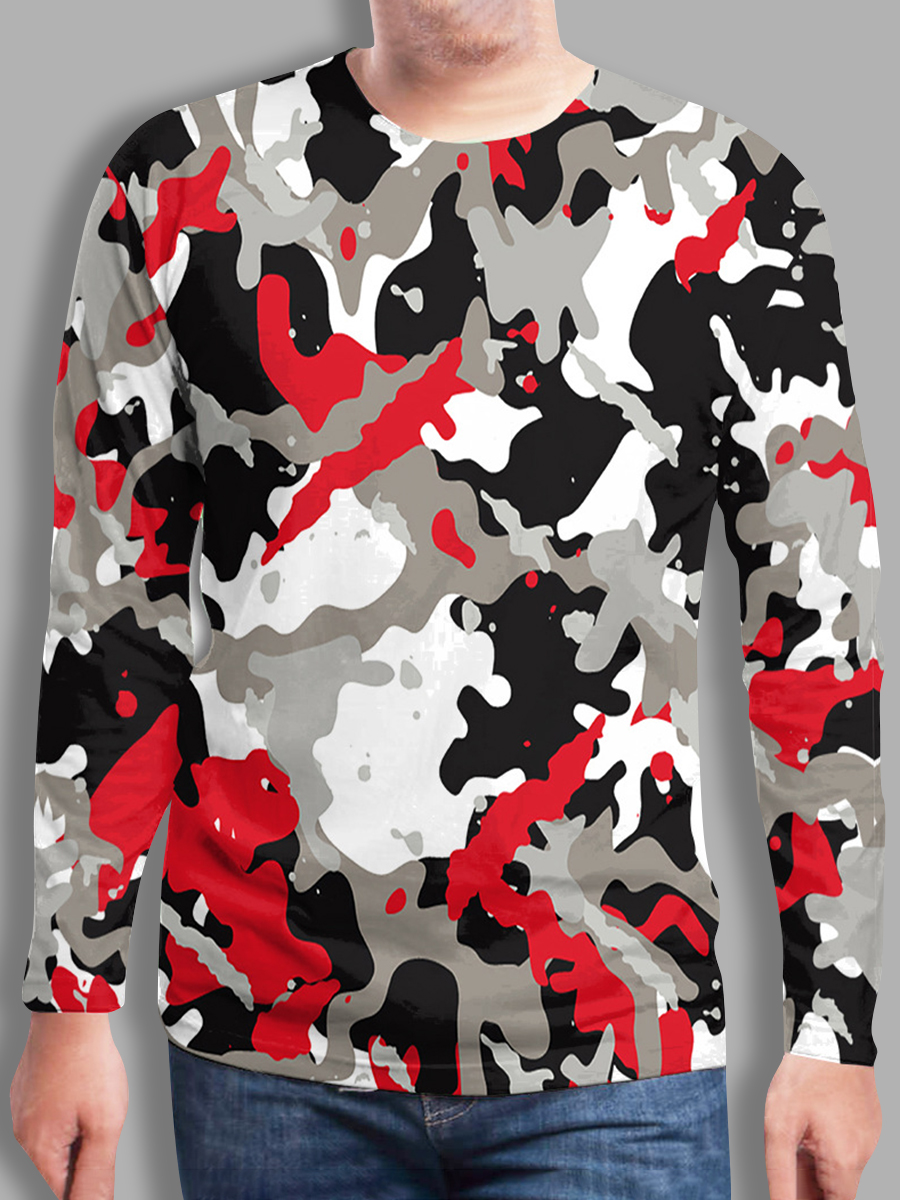 

LW Men Casual Hooded Collar Print Baby Blue Hoodie, Red camouflage