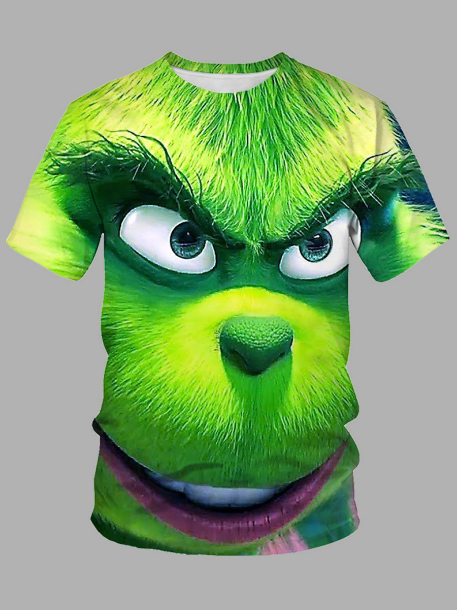 

Lovely Men Casual Animal Print Patchwork Green T-shirt