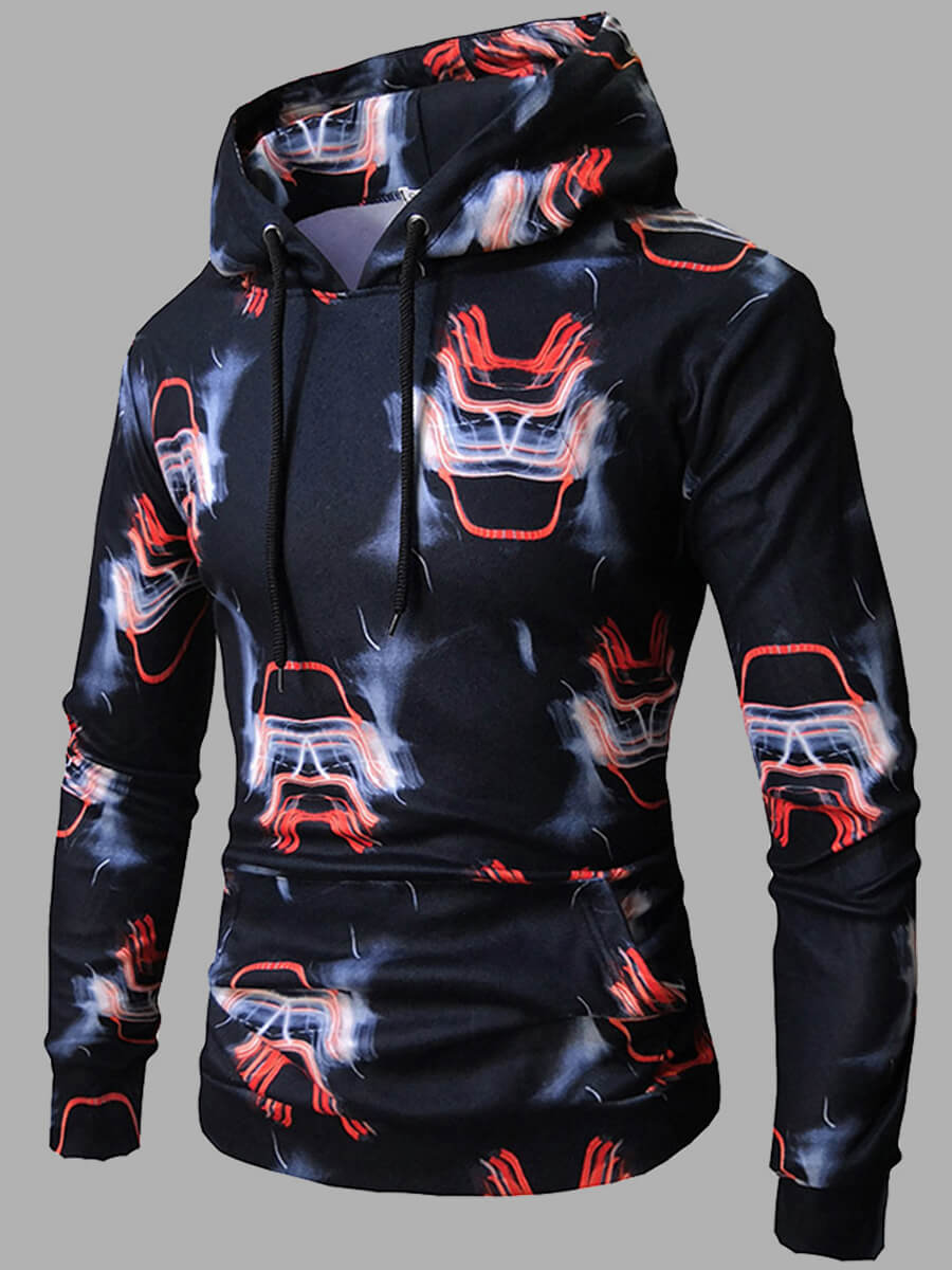

Lovely Casual Hooded Collar Print Black Men Hoodie