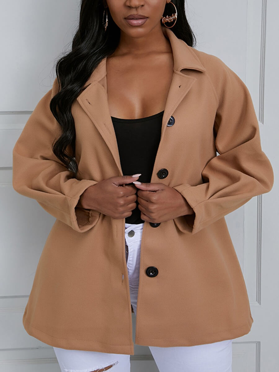 

Lovely Casual Turndown Collar Button Decoration Light Tan Coat