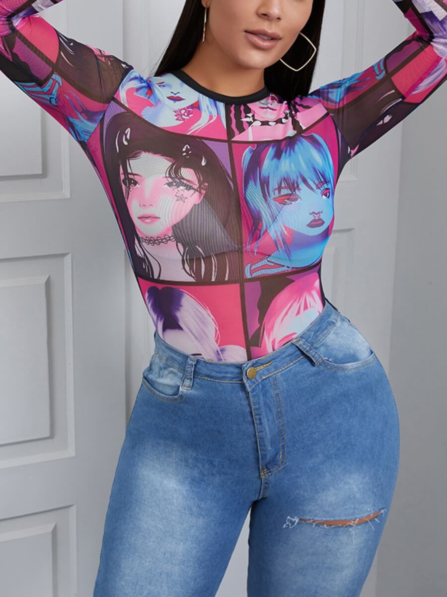 

Lovely Casual O Neck Print Patchwork Multicolor T-shirt, Multi
