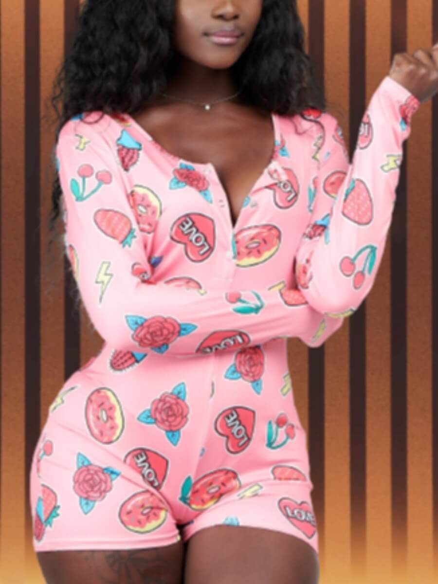 

Lovely Sweet Cartoon Print Pink Sleepwear