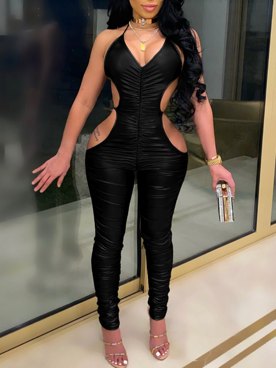 

Lovely Sexy Backless Lace-up Black One-piece Jumpsuit