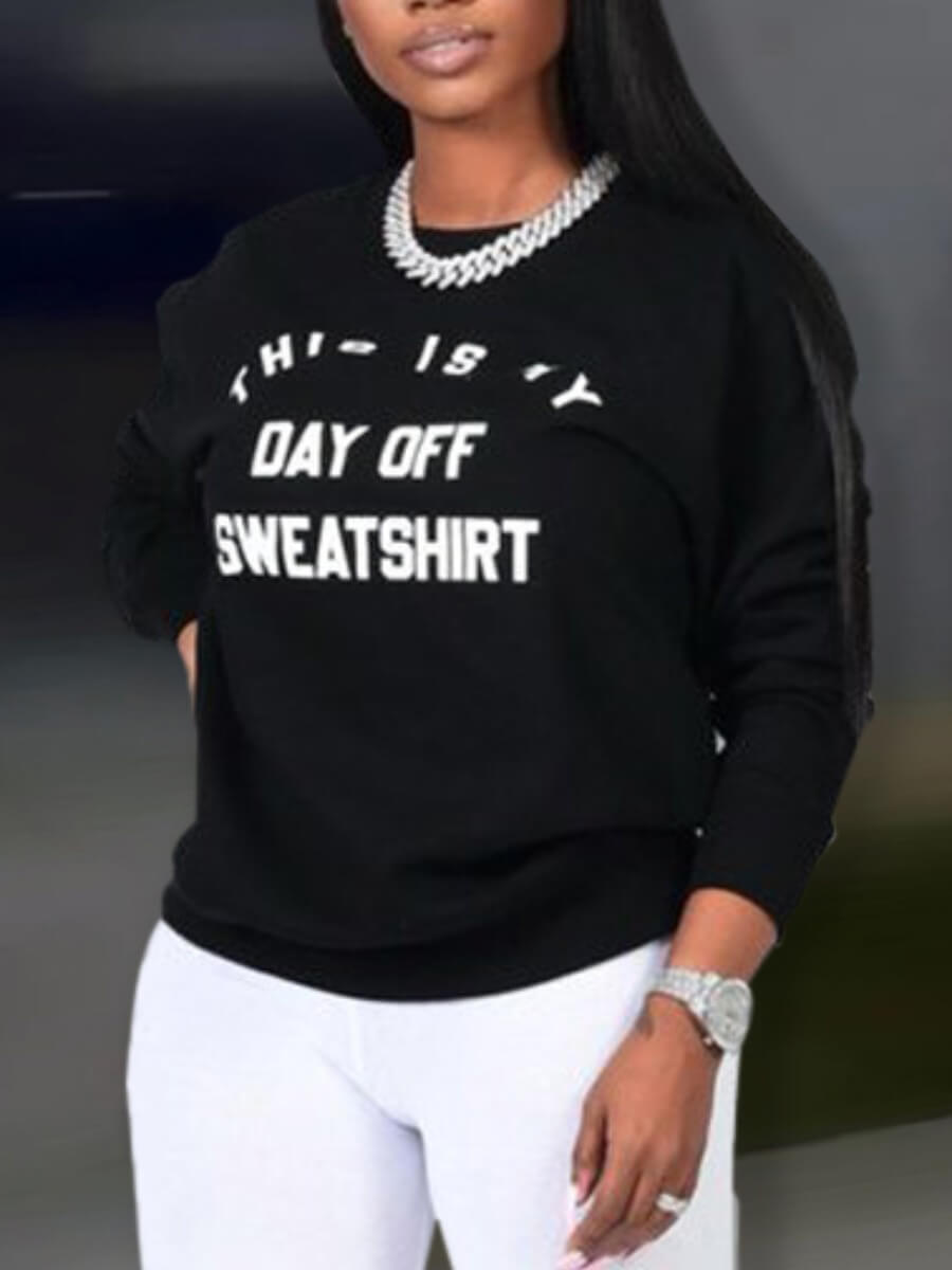 

Lovely Casual O Neck Letter Print Black Hoodie
