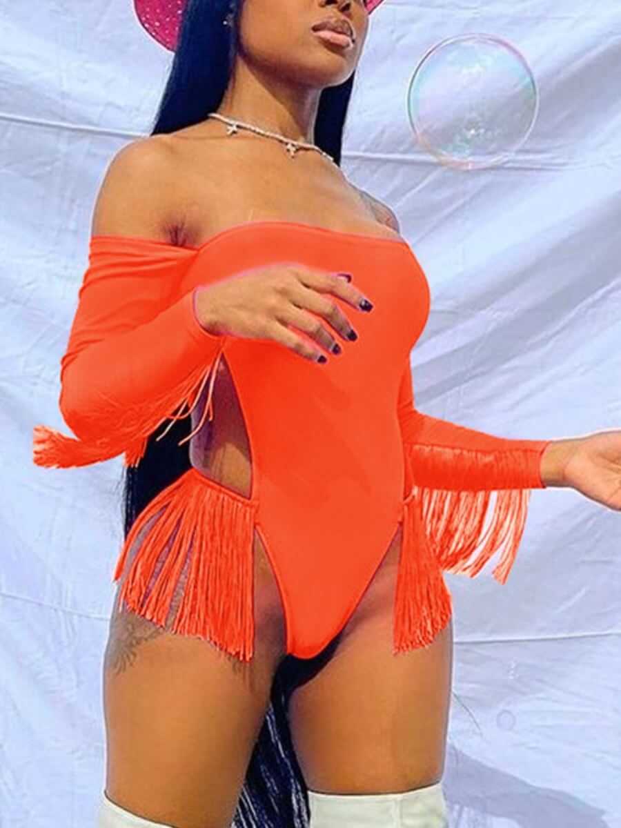 

Lovely Sexy Off The Shoulder Backless Tassel Design Croci One-piece Swimsuit