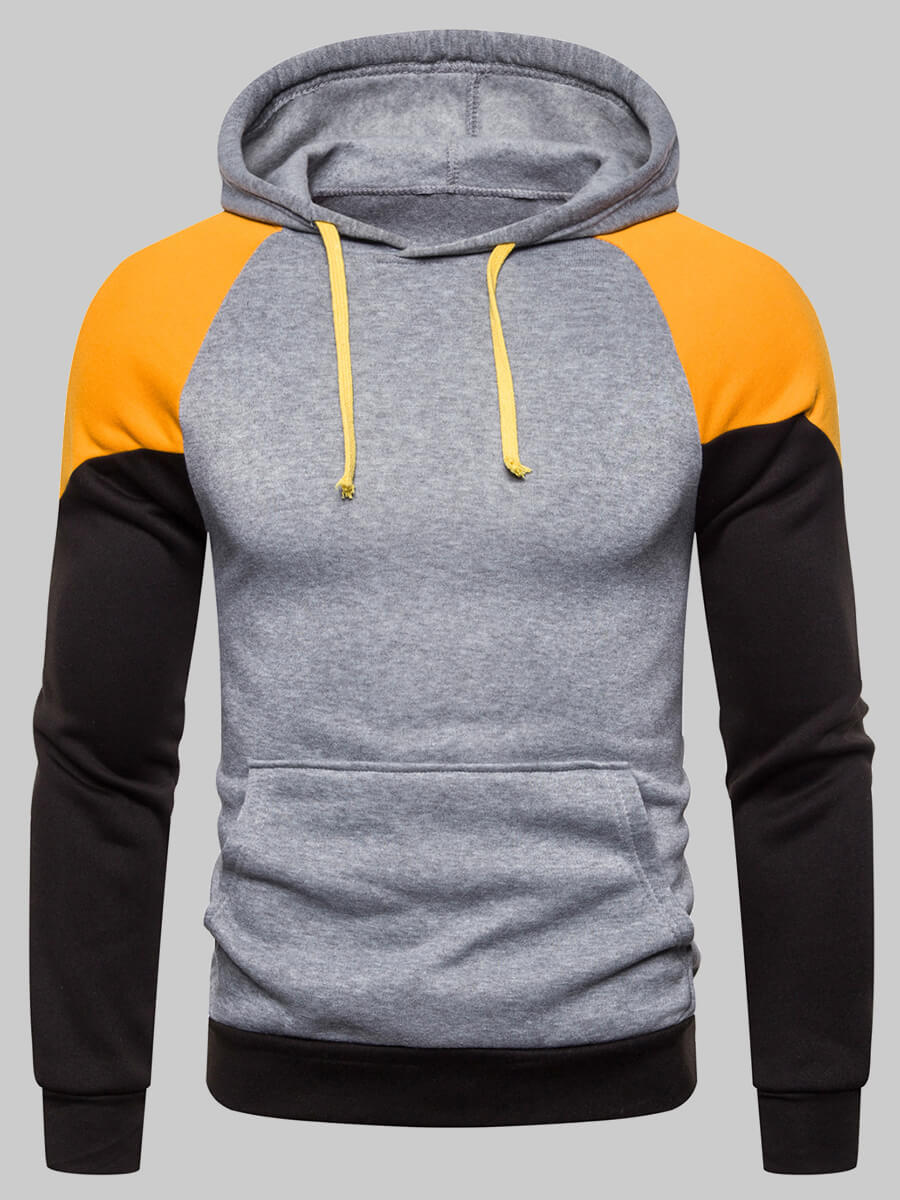 

Lovely Casual Hooded Collar Color-lump Patchwork Yellow Men Hoodie