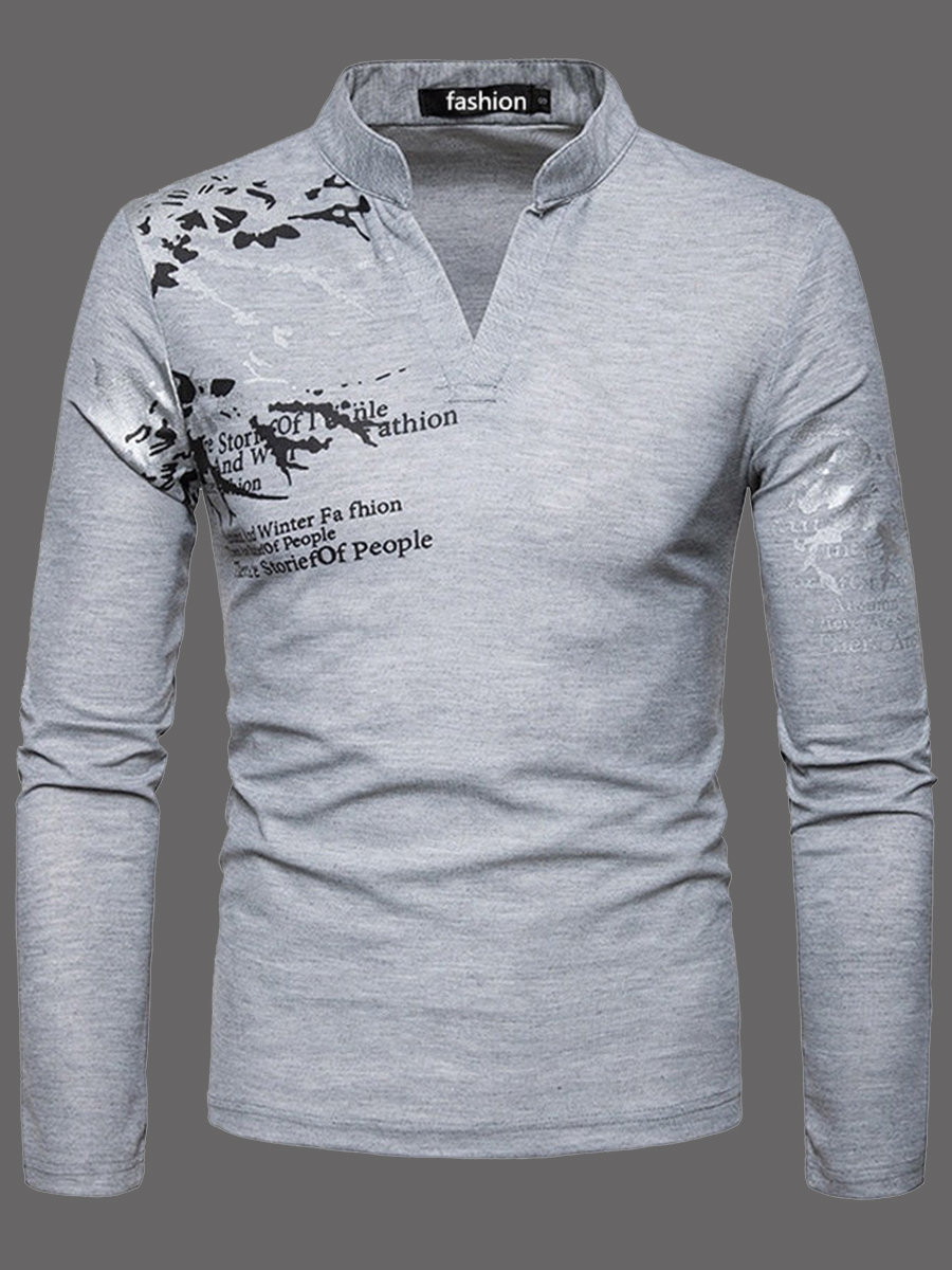 

Lovely Casual Letter Print Patchwork Light Grey Men Polo