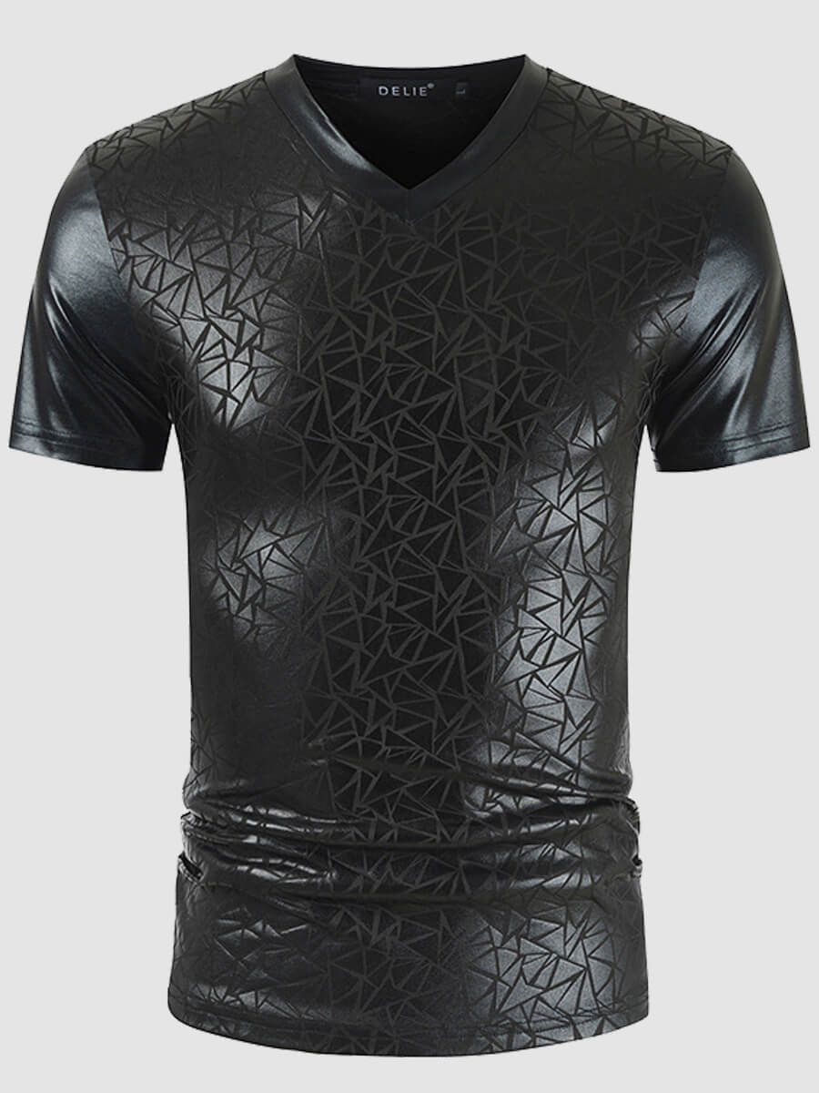 

Lovely Men Street V Neck Geometric Print Black T-shirt