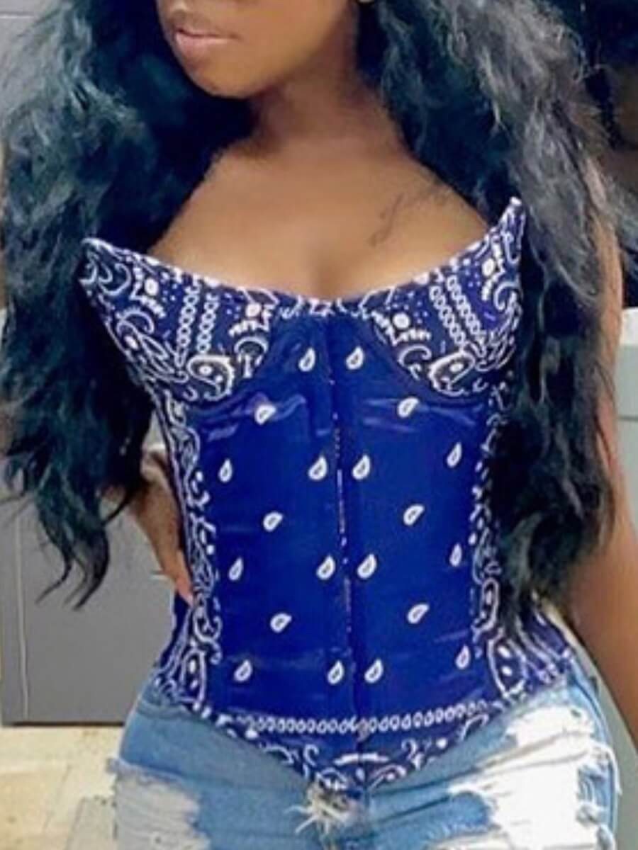 

Lovely Street Off The Shoulder Star Print Blue Camisole